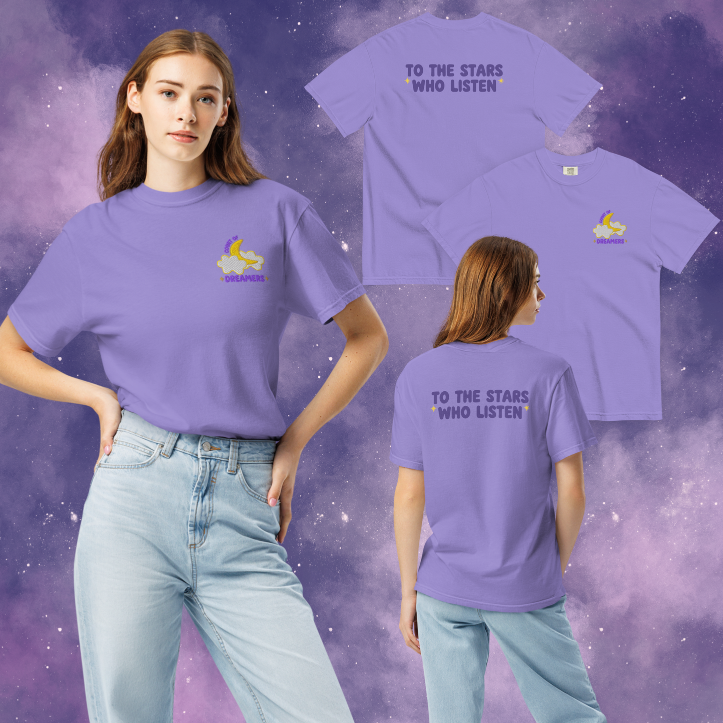 A Court of Dreamers Embroidered T-Shirt, Night Court ACOTAR SJM Fantasy Merch