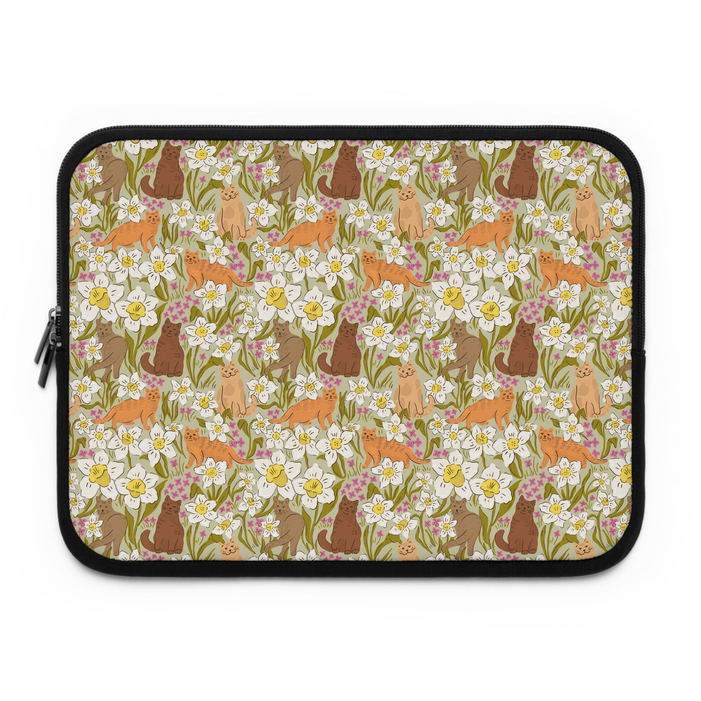 Vintage Cats and Green Florals Laptop Sleeve, Cat Lover Gifts, Cute Laptop Case, MacBook Case, Ipad Case