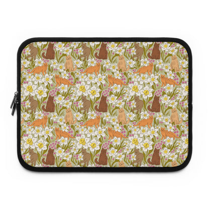 Vintage Cats and Green Florals Laptop Sleeve, Cat Lover Gifts, Cute Laptop Case, MacBook Case, Ipad Case