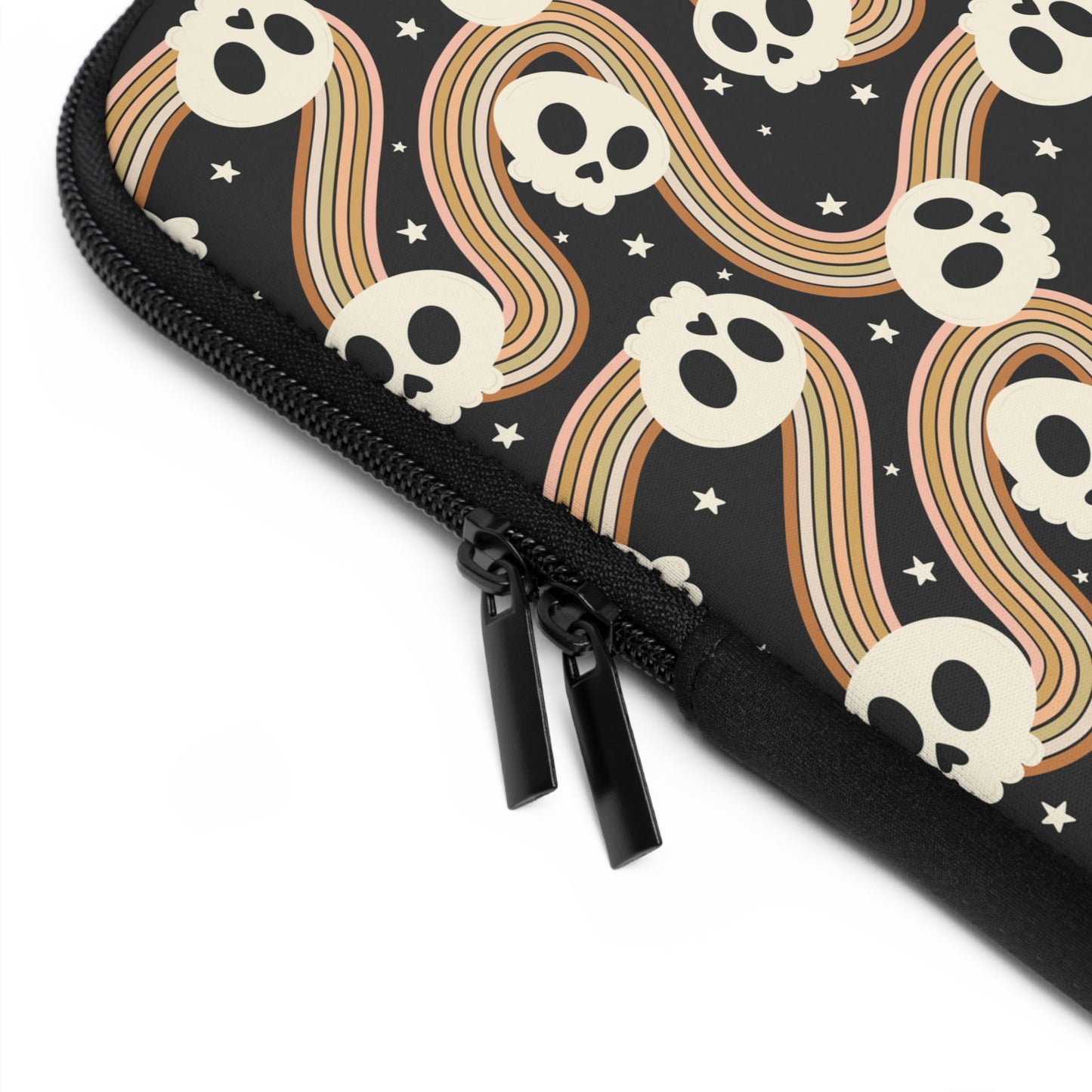 Retro Skull Wavy Rainbow Laptop Sleeve, Spooky Cute Gifts, Halloween Lovers, Kawaii Goth Design, Cute Tech Accessories