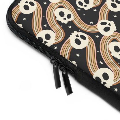 Retro Skull Wavy Rainbow Laptop Sleeve, Spooky Cute Gifts, Halloween Lovers, Kawaii Goth Design, Cute Tech Accessories