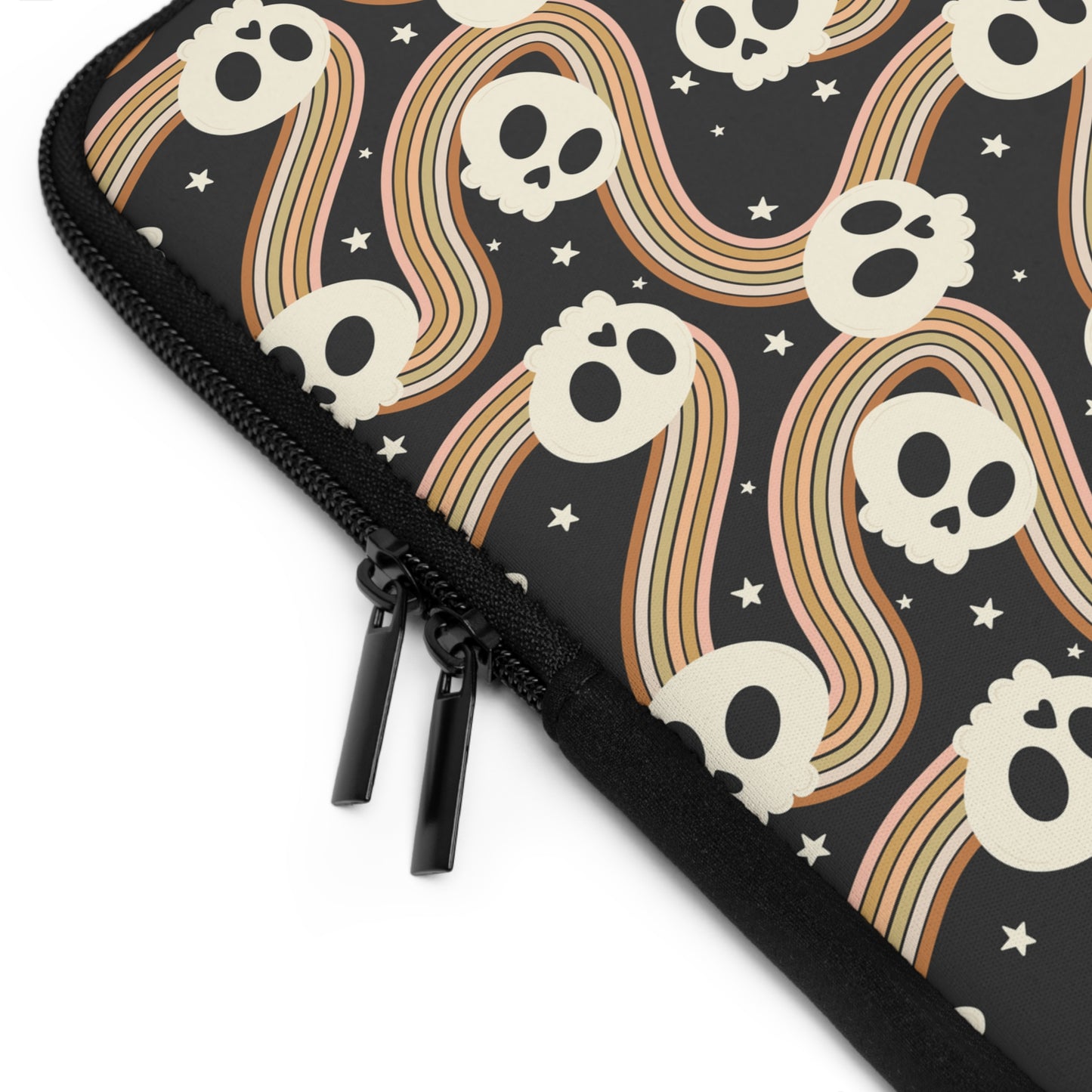 Retro Skull Wavy Rainbow Laptop Sleeve, Spooky Cute Gifts, Halloween Lovers, Kawaii Goth Design, Cute Tech Accessories
