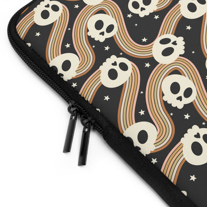 Retro Skull Wavy Rainbow Laptop Sleeve, Spooky Cute Gifts, Halloween Lovers, Kawaii Goth Design, Cute Tech Accessories