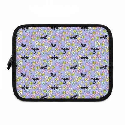 Dragon and Florals Fantasy Reader Laptop Sleeve | Pastel Flowers, Crescent Moons
