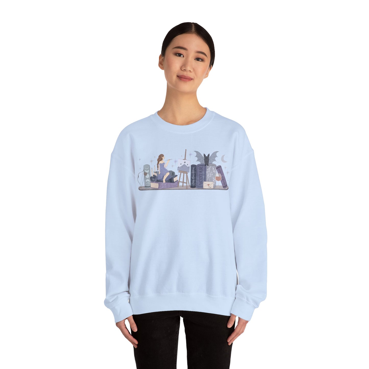 Feyre ACOTAR Bookshelf Gildan Crewneck Sweatshirt, SJM Fantasy Reader Merch, Velaris Night Court, Bookish Gifts