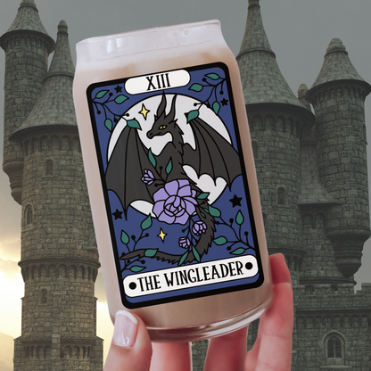 The Wingleader Bookish Tarot Iced Coffee Glass, Fantasy Reader Dragon Cup