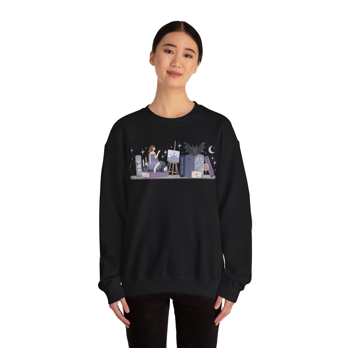 Feyre ACOTAR Bookshelf Gildan Crewneck Sweatshirt, SJM Fantasy Reader Merch, Velaris Night Court, Bookish Gifts