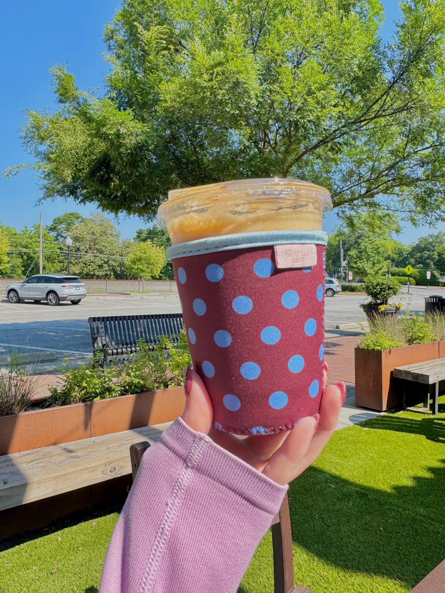 Brown & Blue Polka Dot Iced Coffee Sleeve