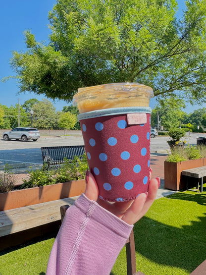 Brown & Blue Polka Dot Iced Coffee Sleeve