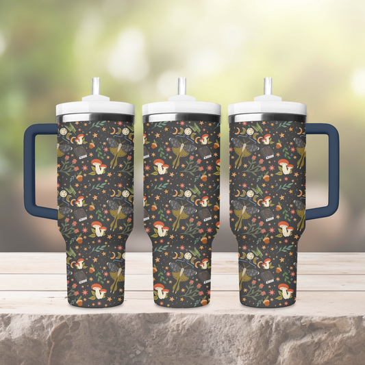 Dark Cottagecore Moth & Mushroom 40 oz Thermal Tumbler