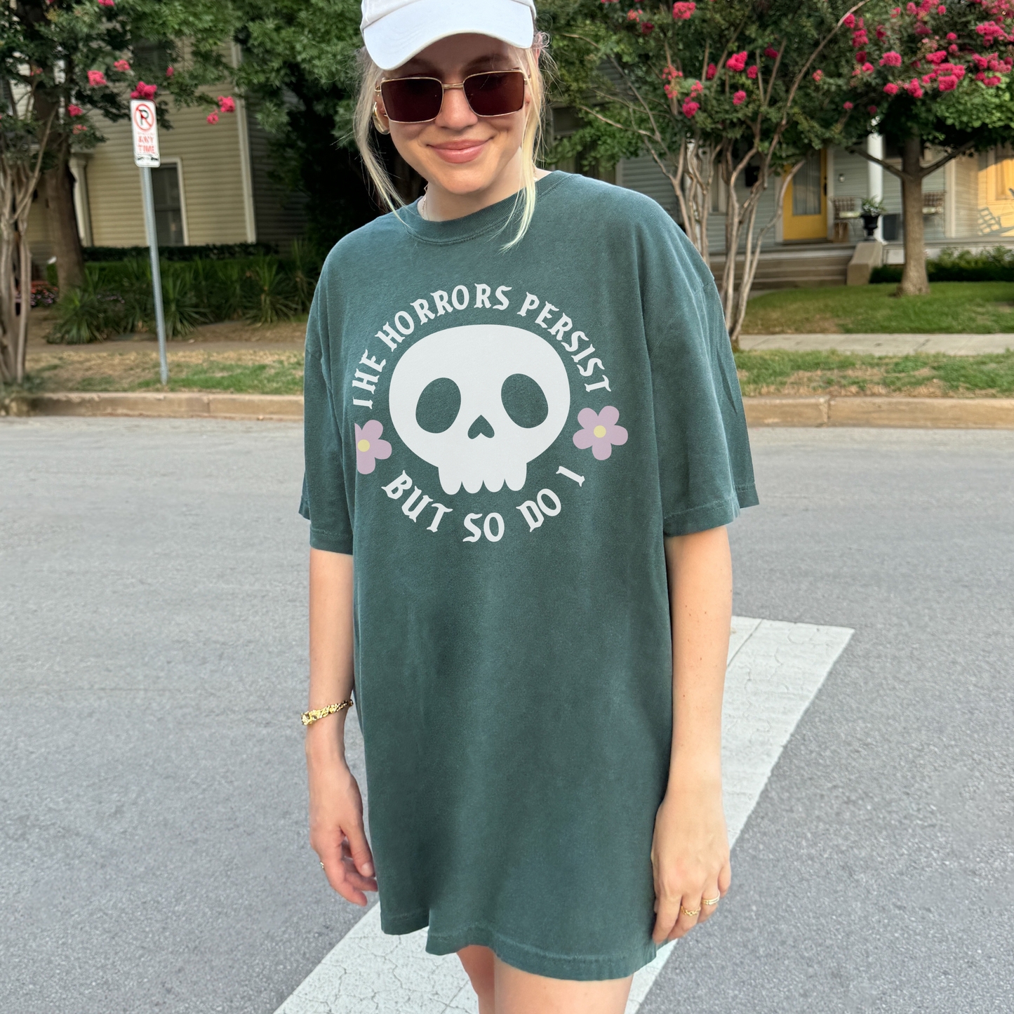The Horrors Persist But So Do I T Shirt, Spooky Cute Skull Shirt
