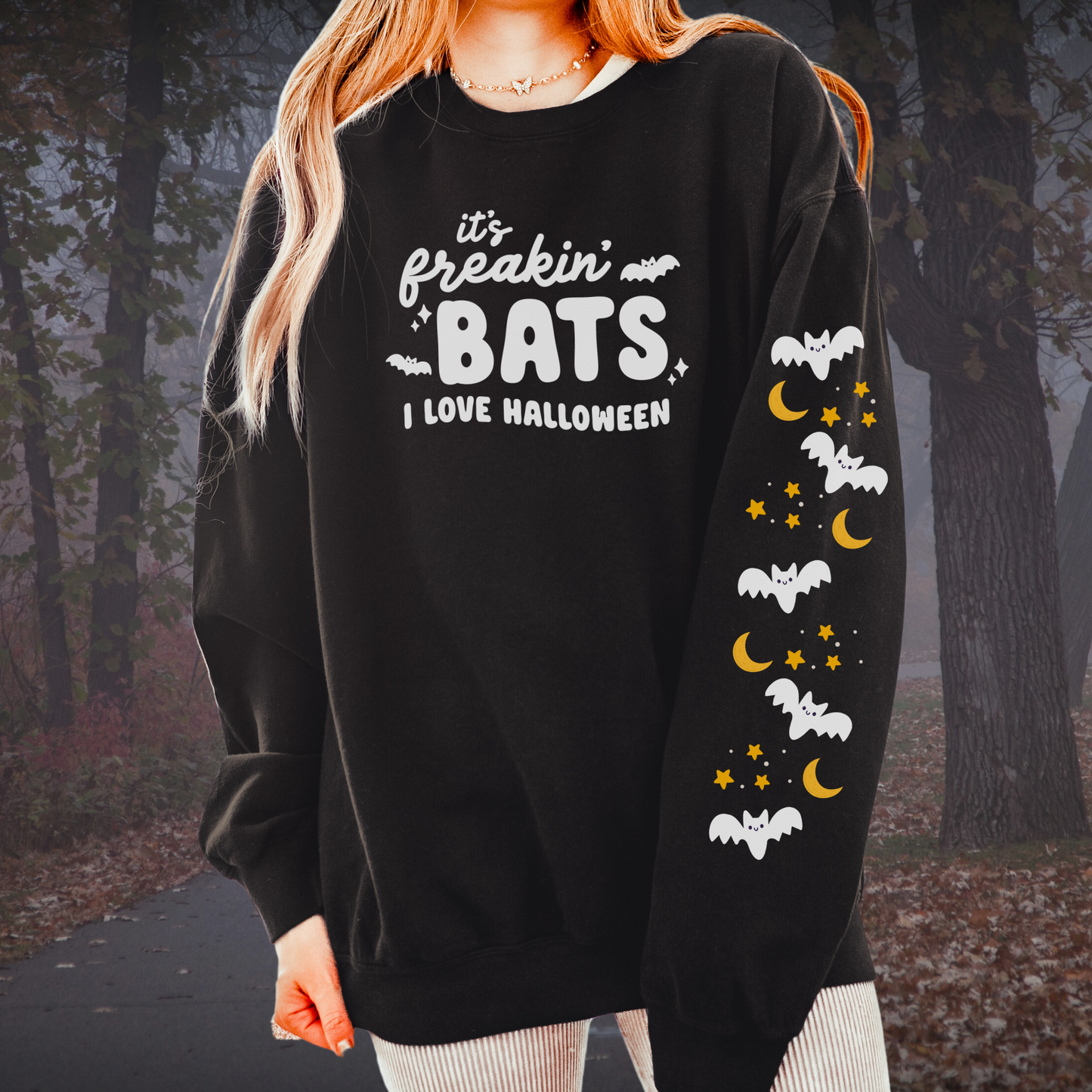 Its Freakin Bats I love Halloween Spooky Season Sweatshirt with Sleeve Print