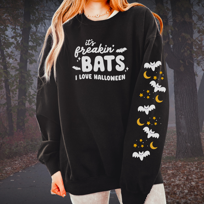 Its Freakin Bats I love Halloween Spooky Season Sweatshirt with Sleeve Print