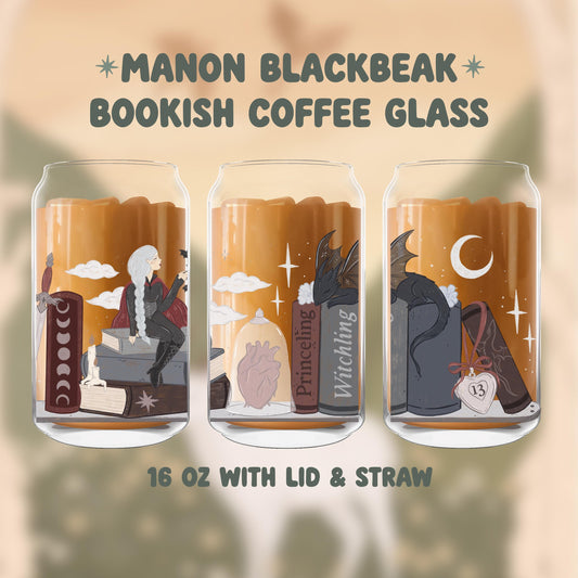 Manon TOG Book Stack Iced Coffee Glass, SJM Bookish Tumbler, Fantasy Reader Gift, Bookworm Coffee Lover, Abraxos Dragon Cup
