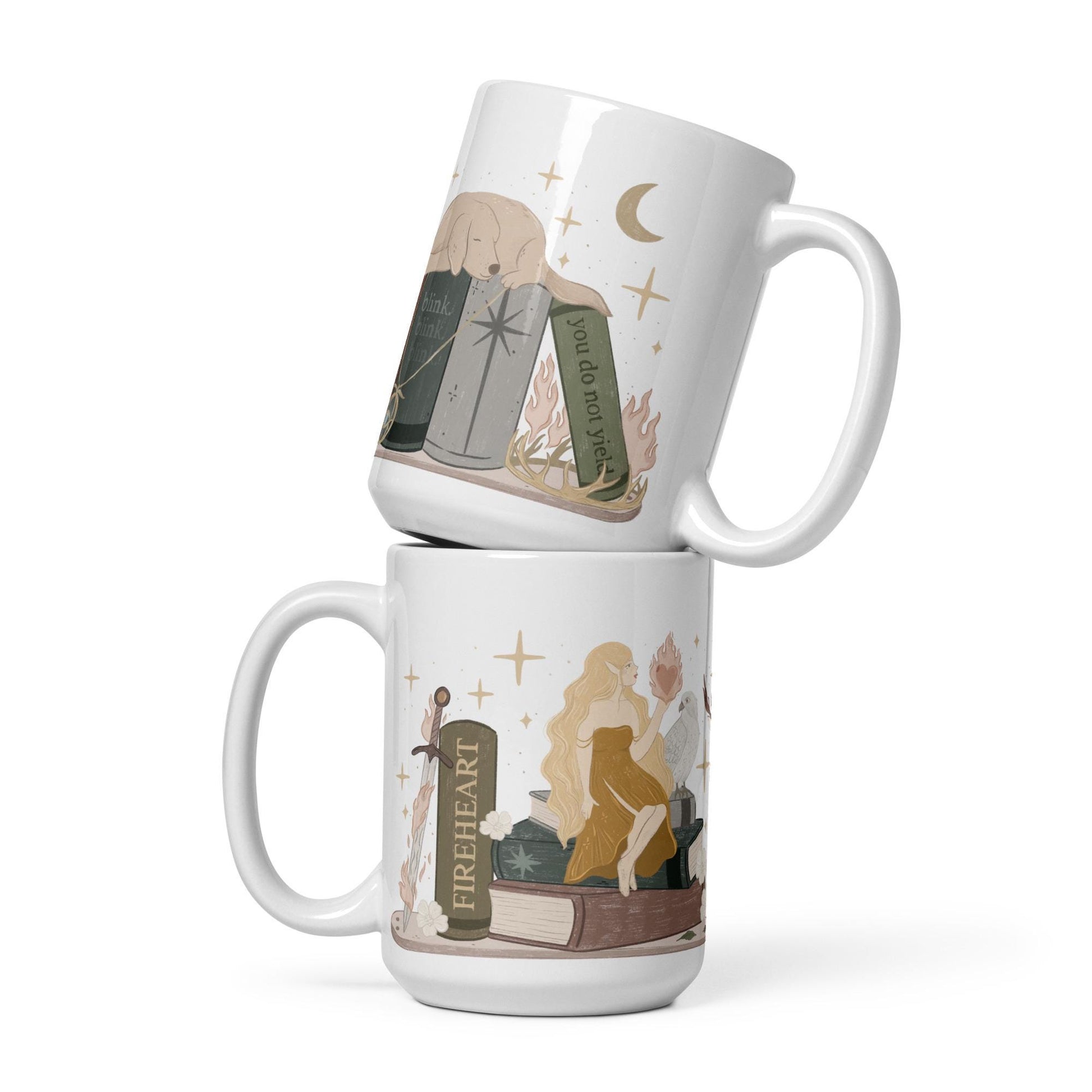 Aeiln Fireheart Book stack Mug, Bookish Coffee Cup, TOG SJM Fn Gifts, Fantasy Reader, Bookish Shop