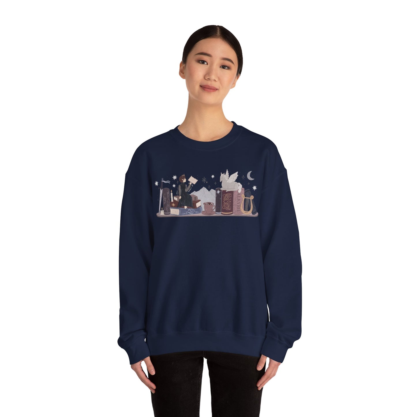 Nesta ACOTAR Bookshelf Gildan Crewneck Sweatshirt, SJM Fantasy Reader Merch, Velaris Night Court, Valkyrie, Bookish Gifts