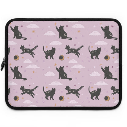 Lunar Black Cat Pattern Laptop Sleeve, Pastel Pink Stars Moons, Celestial Witchy Aesthetic, Cute Laptop Case, MacBook Case, Ipad Case