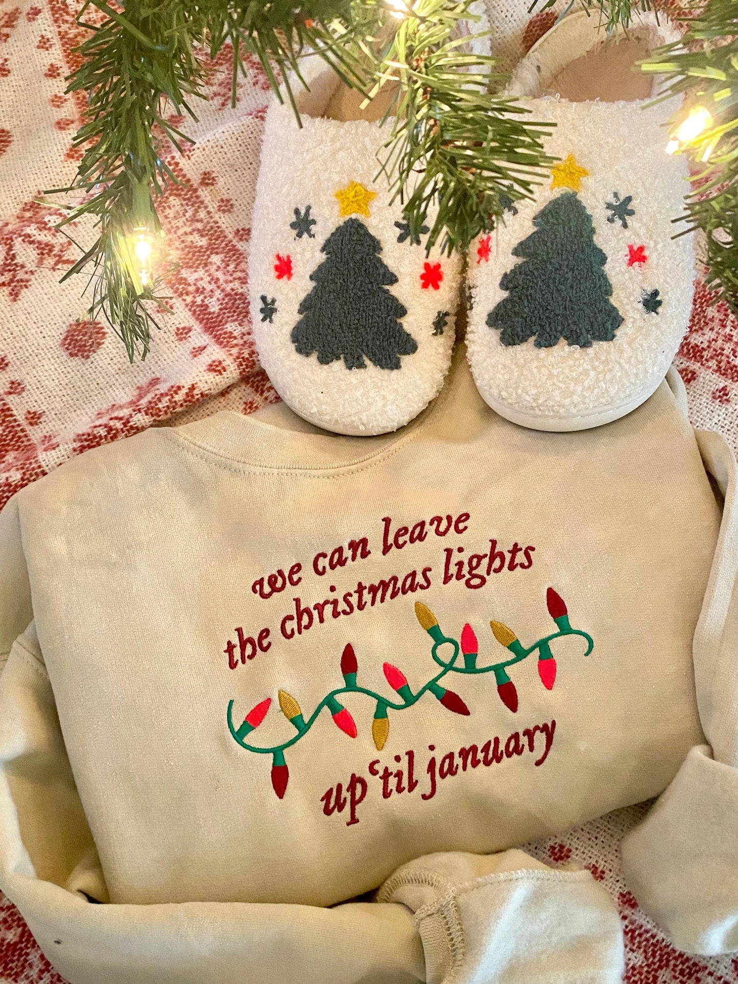 We Can Leave the Christmas Lights Up Embroidered Taylor Christmas Sweatshirt