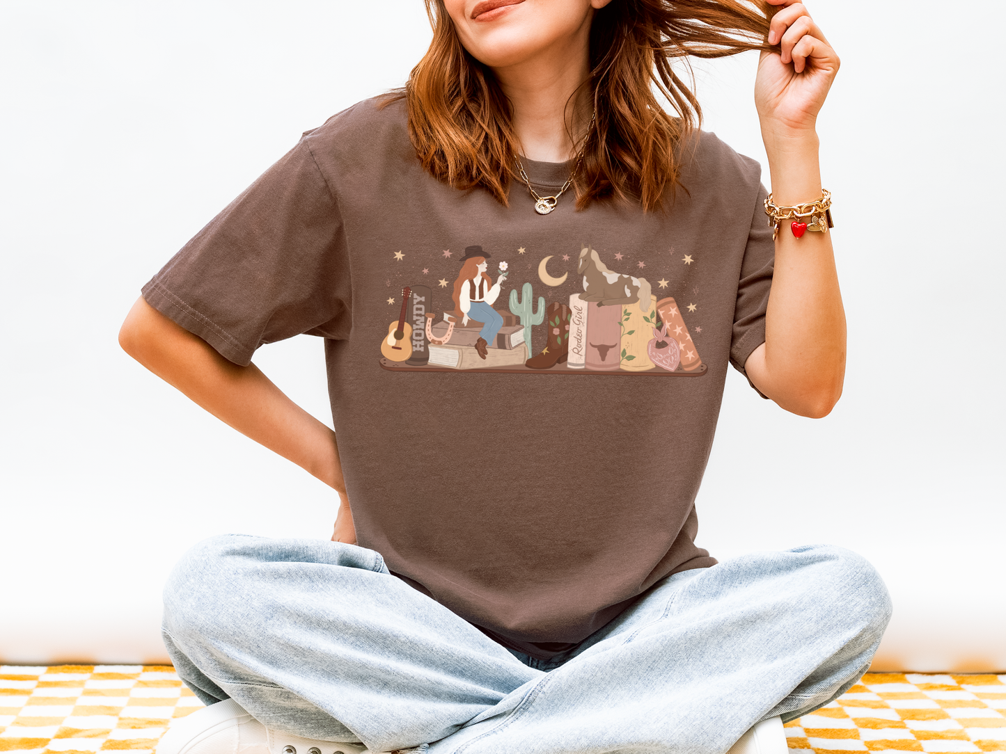 Cowboy Romance Bookshelf Tshirt ( Red Head)