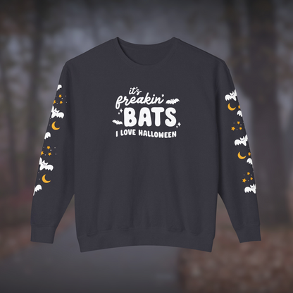 Its Freakin Bats I love Halloween Spooky Season Sweatshirt with Sleeve Print