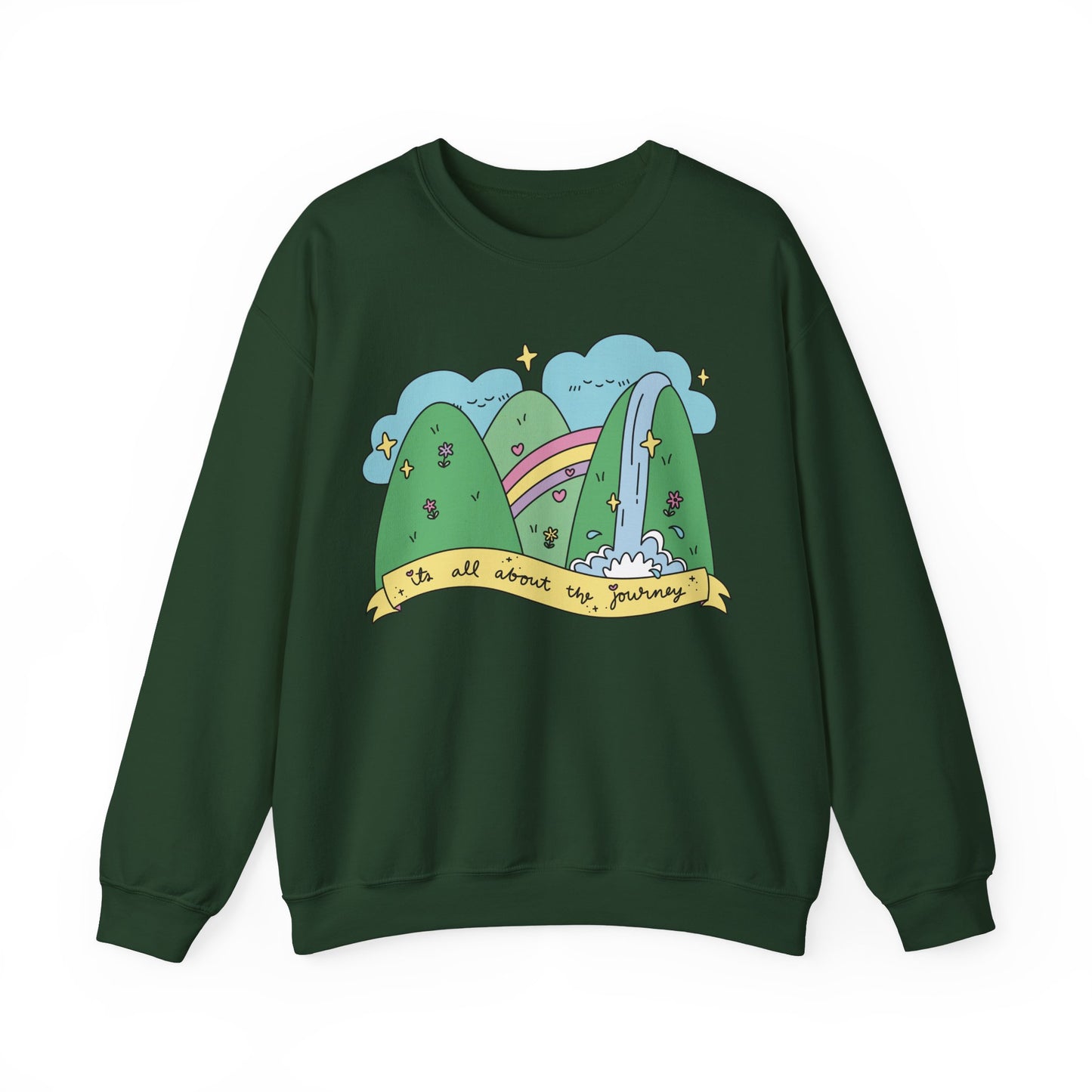 Positive Vibes Crewneck Sweatshirt, Cute Motivational Sweatshirt, Happy Cheerful Gifts, Quirky Trendy Kawaii art, It's All About the Journey