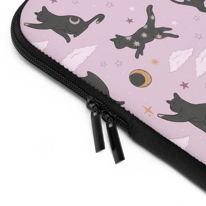 Lunar Black Cat Pattern Laptop Sleeve, Pastel Pink Stars Moons, Celestial Witchy Aesthetic, Cute Laptop Case, MacBook Case, Ipad Case