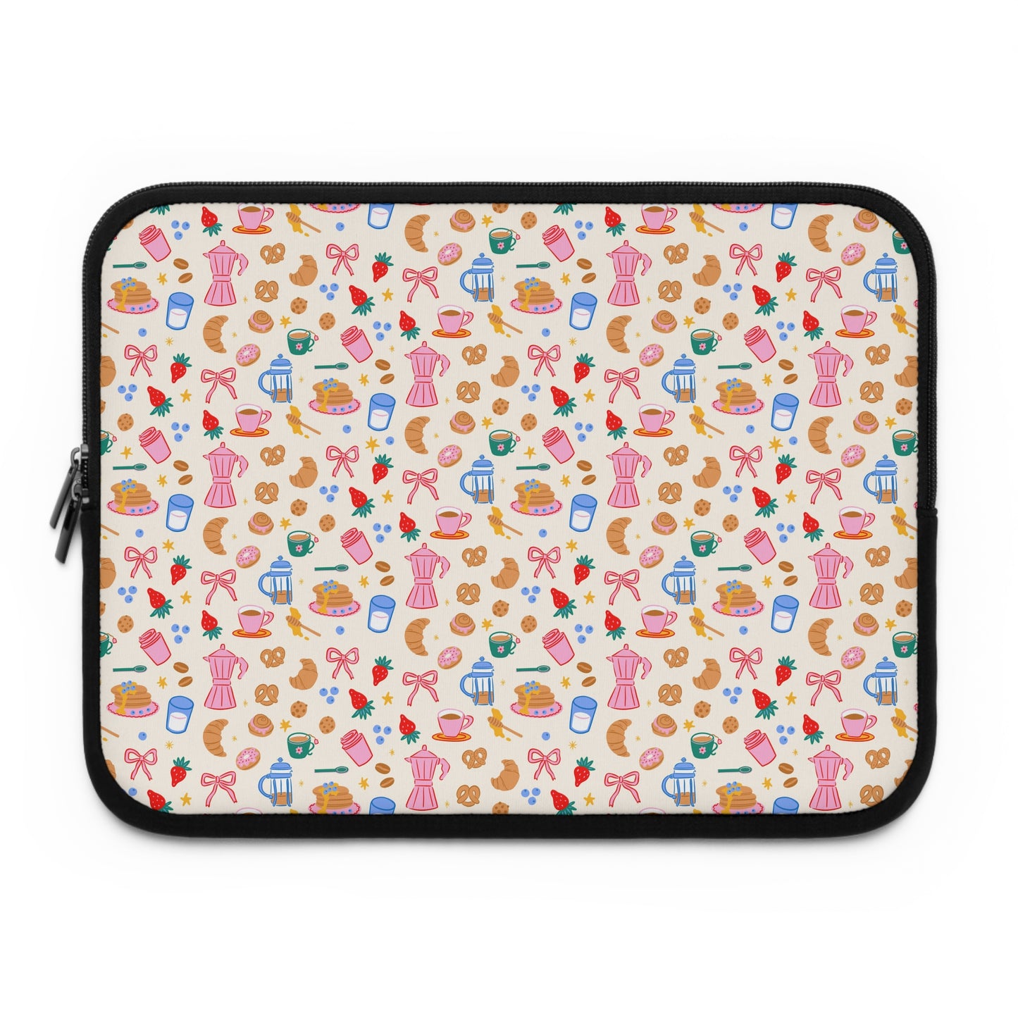 Sunday Brunch Laptop Sleeve, Coffee and Croissant , Padded Laptop Case, Cute office accessories
