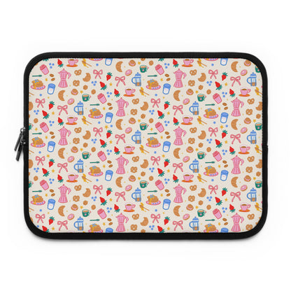 Sunday Brunch Laptop Sleeve, Coffee and Croissant , Padded Laptop Case, Cute office accessories