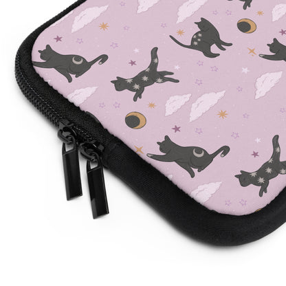 Lunar Black Cat Pattern Laptop Sleeve, Pastel Pink Stars Moons, Celestial Witchy Aesthetic, Cute Laptop Case, MacBook Case, Ipad Case
