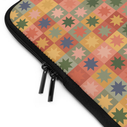 Retro Patchwork Star Pattern Laptop Sleeve, Vintage Quilt Inspired, Cute MacBook Cover, Padded Laptop Case, Cute office accessories