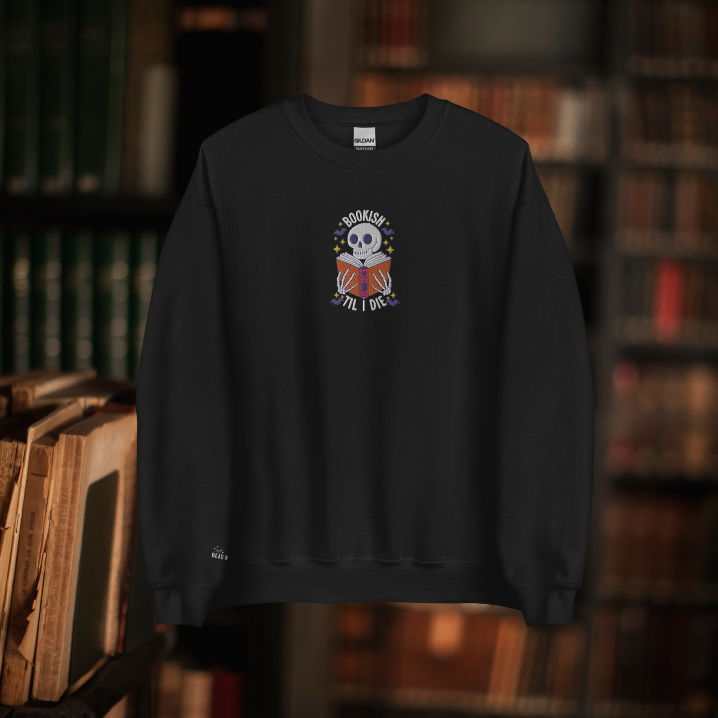 Bookish Till I Die Embroidered Halloween Reader Sweatshirt