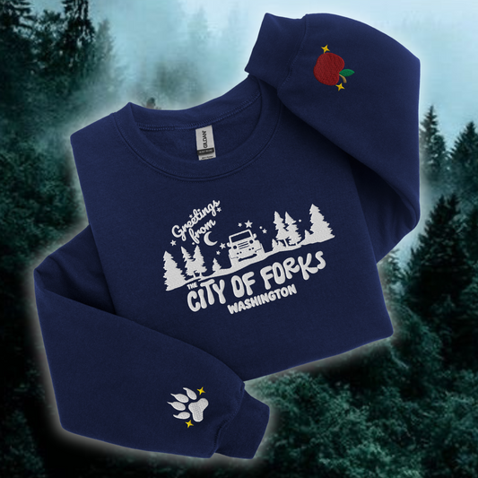 Forks Washington Embroidered Crewneck - Vampire Saga Sweatshirt