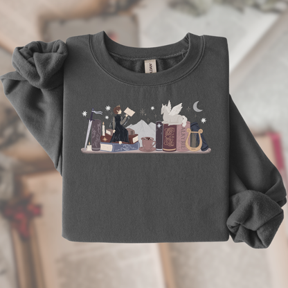 Nesta ACOTAR Bookshelf Gildan Crewneck Sweatshirt, SJM Fantasy Reader Merch, Velaris Night Court, Valkyrie, Bookish Gifts