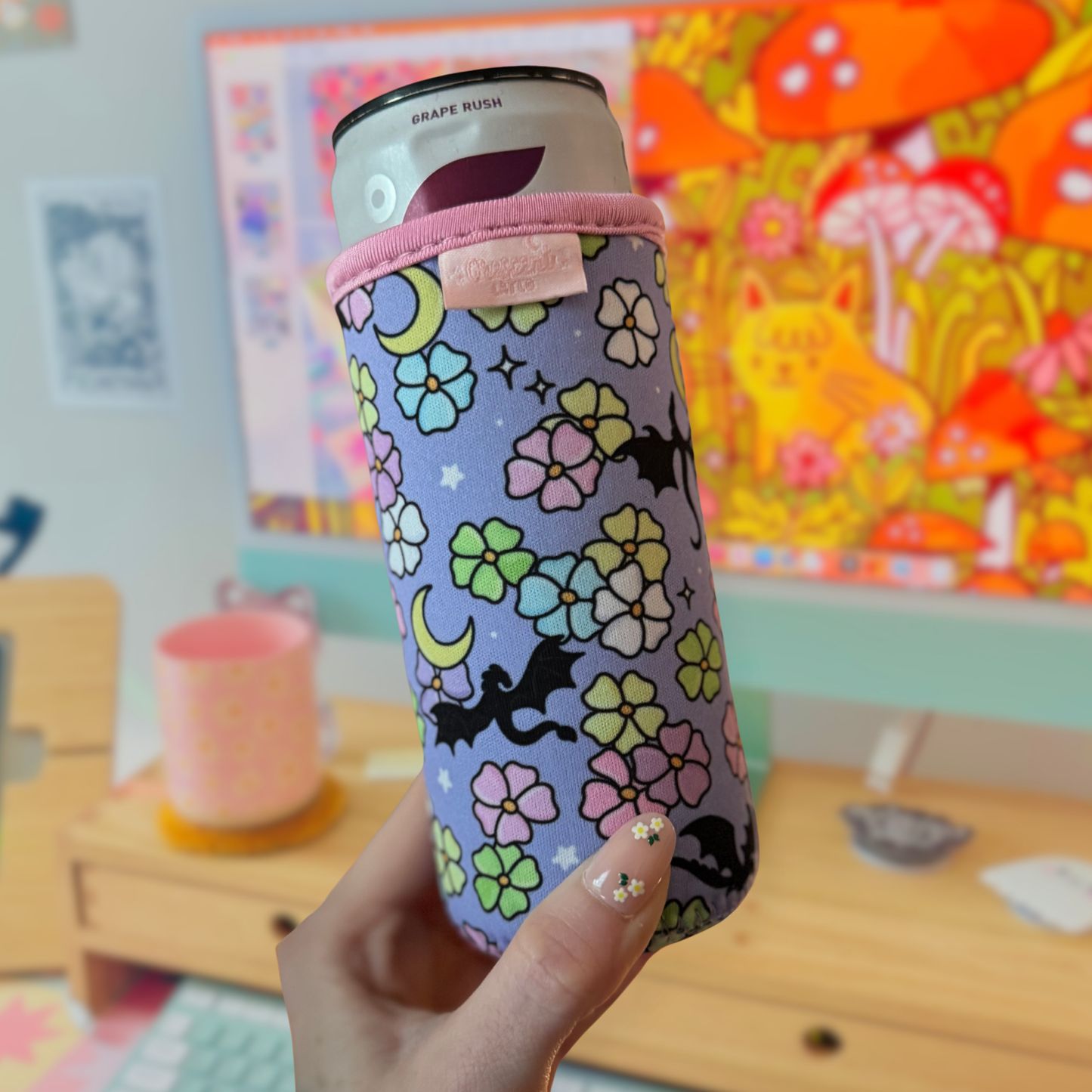 Whimsy Dragons & Florals Slim Can Sleeve