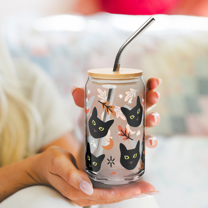 Spooky Halloween Black Cat Lover Fall Iced Coffee Glass