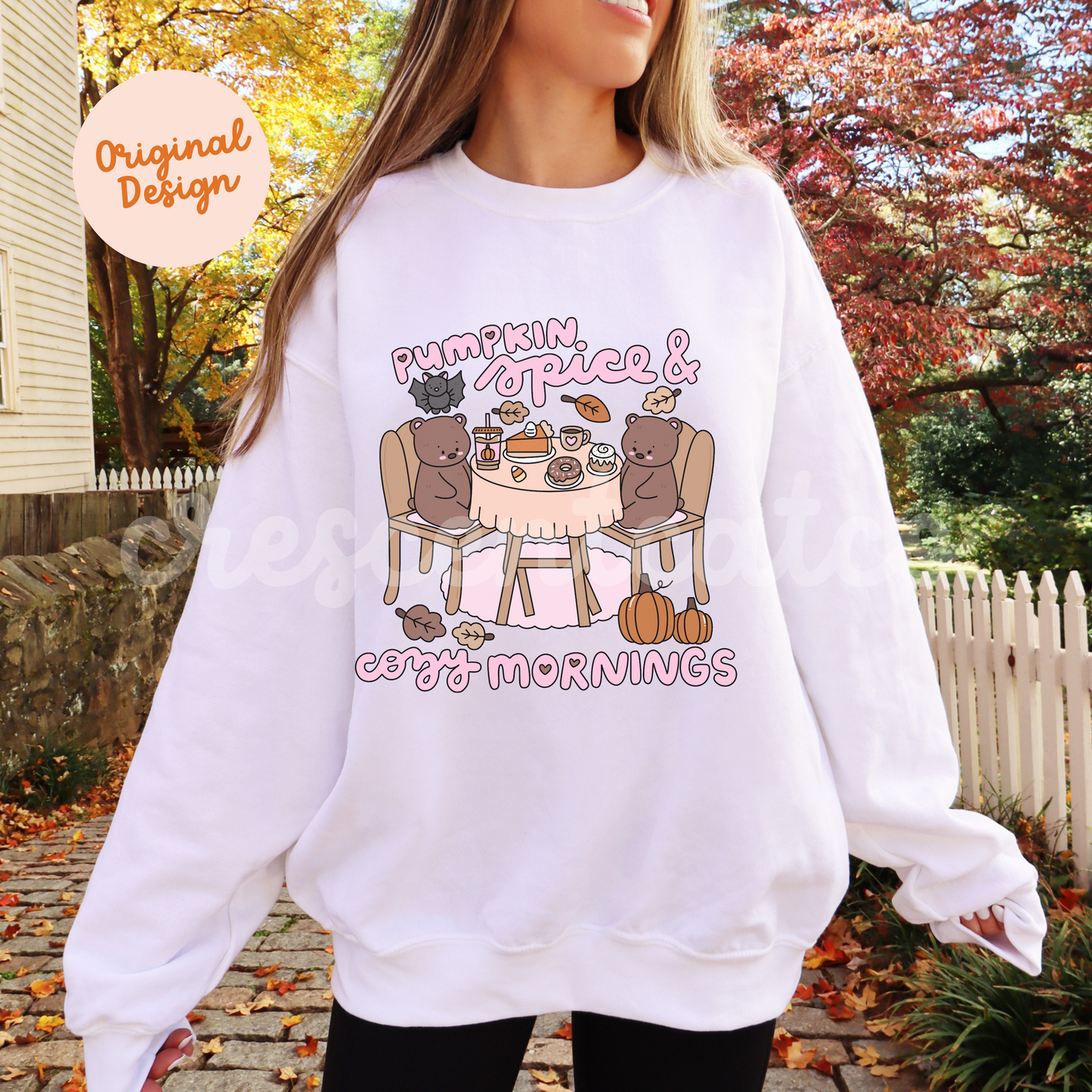 Pumpkin Spice and Cozy Mornings Fall Sweatshirt, Autumn Lover Crewneck, PSL Teddy Bears and Pumpkins