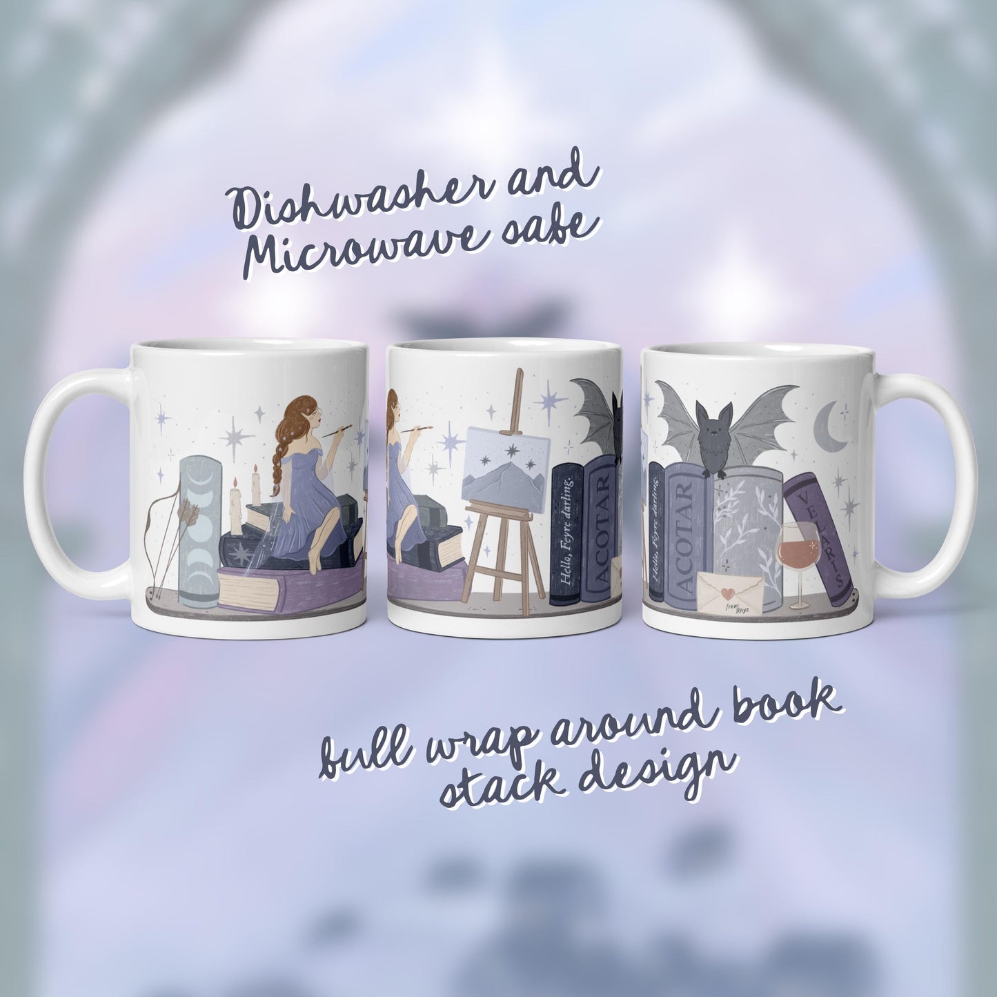 Feyre ACOTAR SJM Book Stack Mug, Fantasy Reader Coffee Cup, Bookish Gifts, Bookworm Accessories, Night Court Velaris, acotar fan art