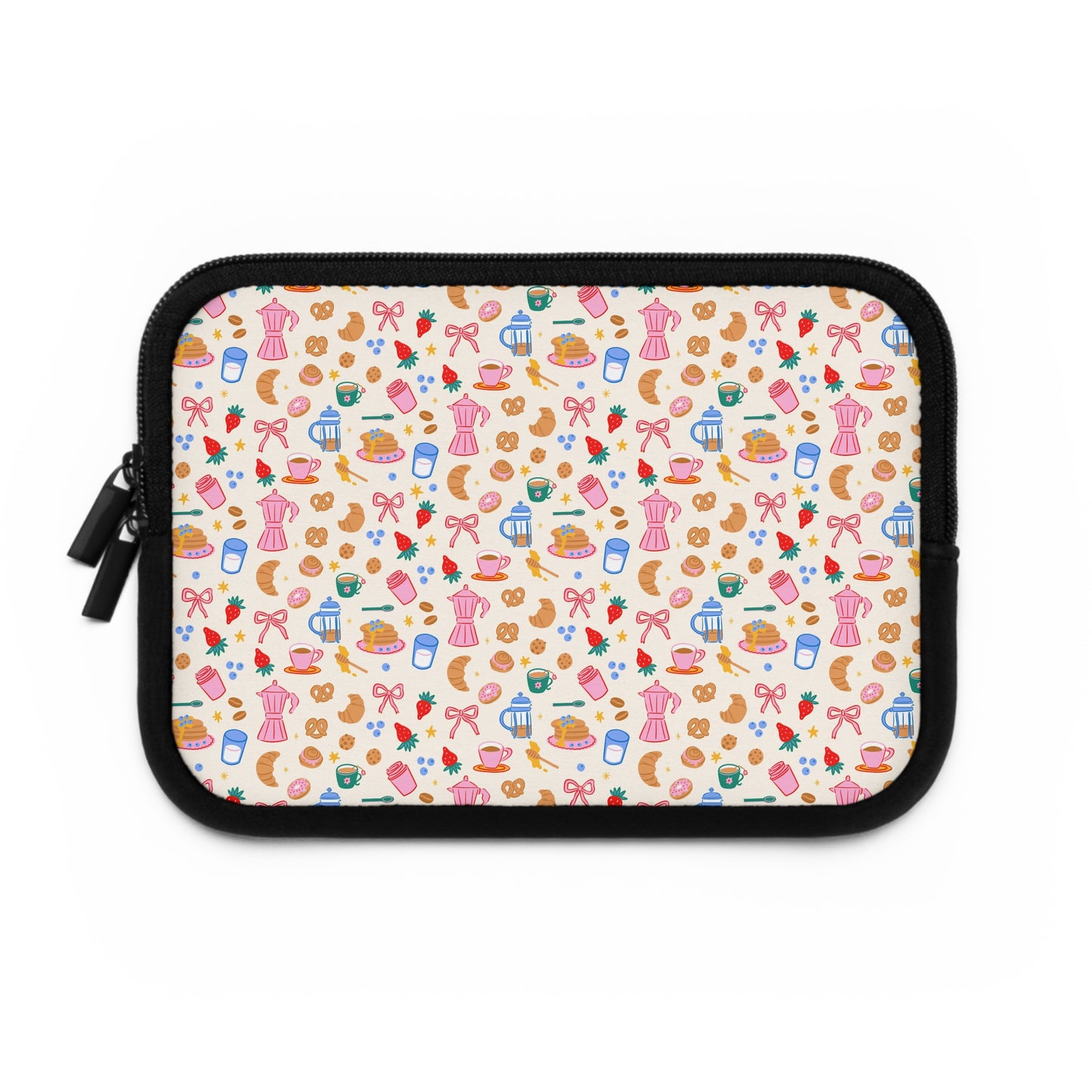 Sunday Brunch Laptop Sleeve, Coffee and Croissant , Padded Laptop Case, Cute office accessories