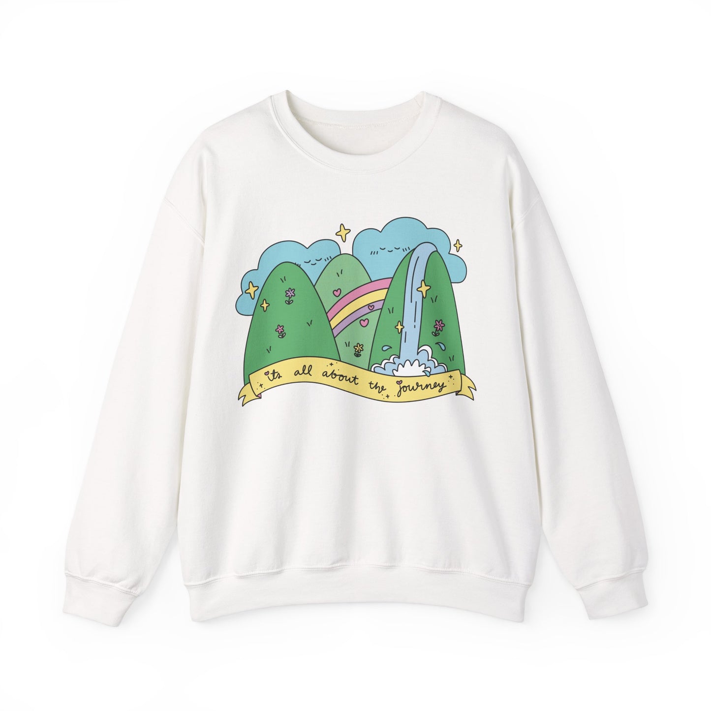 Positive Vibes Crewneck Sweatshirt, Cute Motivational Sweatshirt, Happy Cheerful Gifts, Quirky Trendy Kawaii art, It's All About the Journey