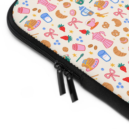 Sunday Brunch Laptop Sleeve, Coffee and Croissant , Padded Laptop Case, Cute office accessories