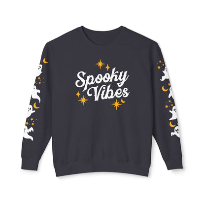 Spooky Vibes Halloween Lover Sweatshirt with Ghost Sleeve Design