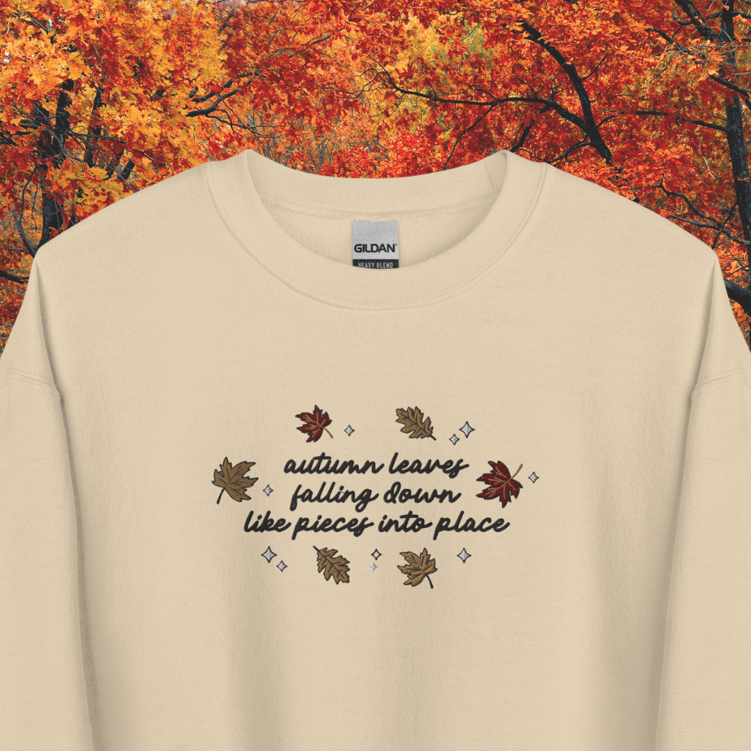 Autumn Leaves Falling Down All Too Well Embroidered Sweatshirt