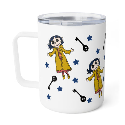 Witchy Twitchy Button Eye Girl Insulated Travel Mug