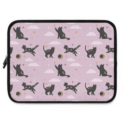 Lunar Black Cat Pattern Laptop Sleeve, Pastel Pink Stars Moons, Celestial Witchy Aesthetic, Cute Laptop Case, MacBook Case, Ipad Case