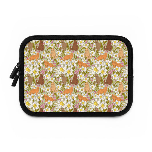 Vintage Cats and Green Florals Laptop Sleeve, Cat Lover Gifts, Cute Laptop Case, MacBook Case, Ipad Case
