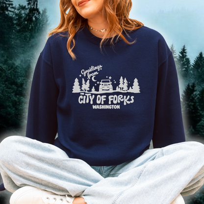 Forks Washington Embroidered Crewneck - Vampire Saga Sweatshirt
