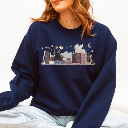 Nesta ACOTAR Bookshelf Gildan Crewneck Sweatshirt, SJM Fantasy Reader Merch, Velaris Night Court, Valkyrie, Bookish Gifts