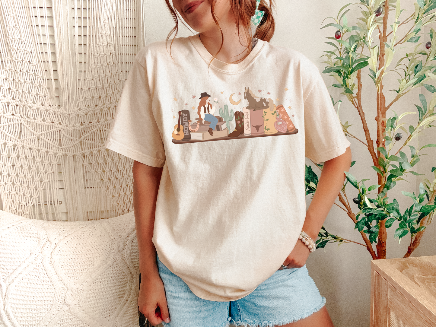 Cowboy Romance Bookshelf Tshirt ( Red Head)