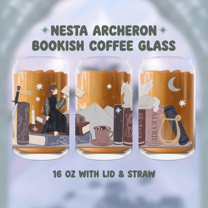 Nesta House of Wind Book Stack Glass, ACOTAR SJM Fan Gift, Fantasy Reader Glass Cup, Bookish Merch, Valkyrie, Night Court, Coffee Lover