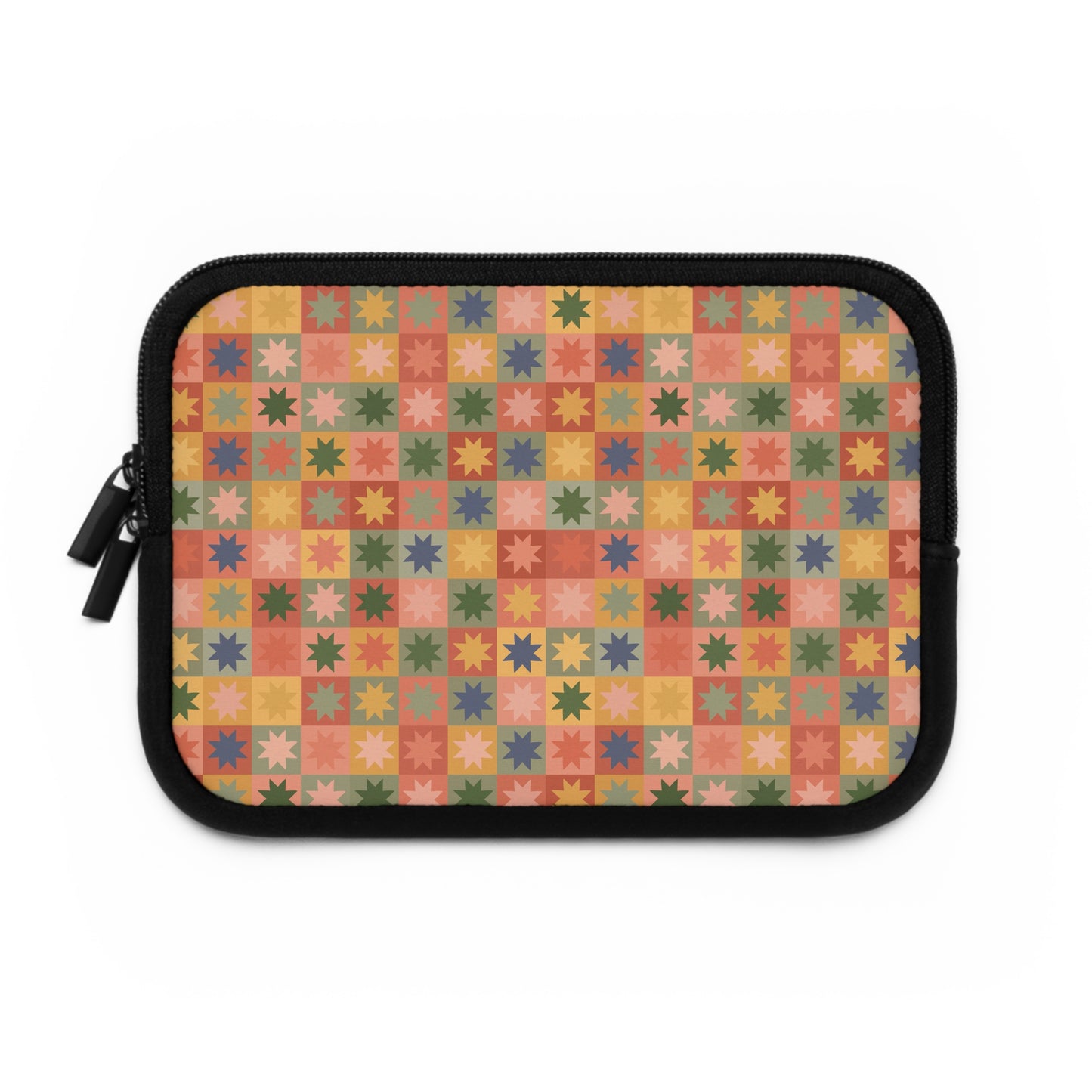 Retro Patchwork Star Pattern Laptop Sleeve, Vintage Quilt Inspired, Cute MacBook Cover, Padded Laptop Case, Cute office accessories